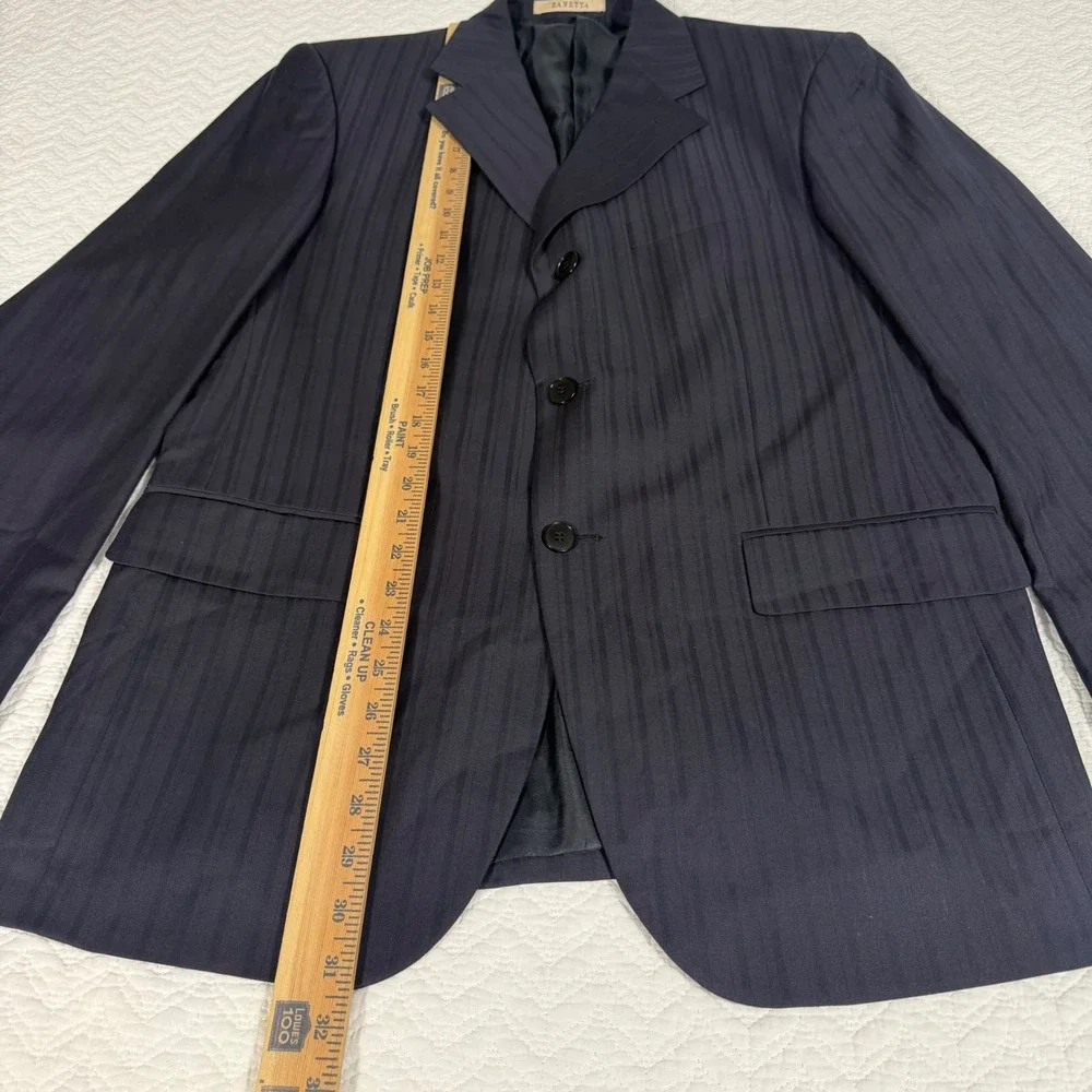 Zanetti Suit Mens 40R Navy Blue Pinstripe Super 120s Wool 3-Button 34x31 Italy‎
